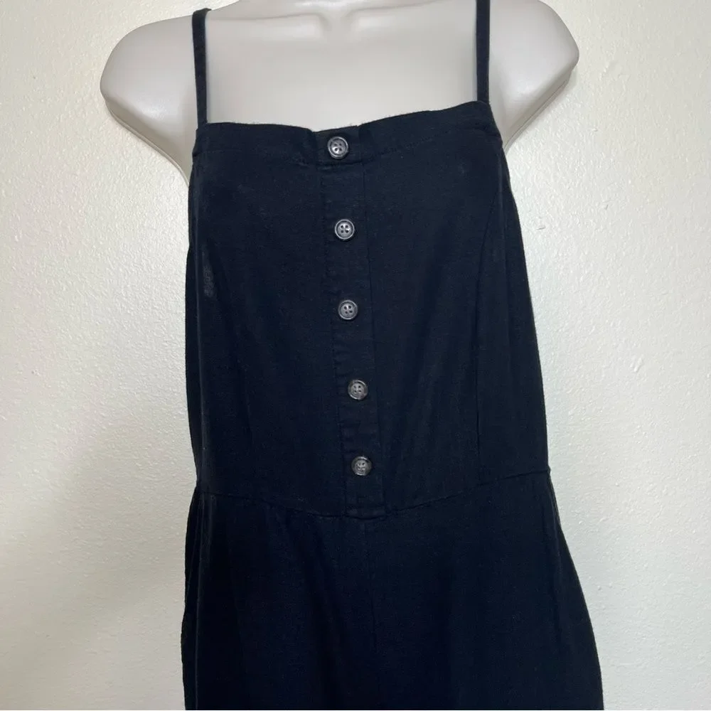 Old Navy Linen Rayon Black Jack Romper Overall Cropped Smocked Back Women Small - Picture 4 of 15